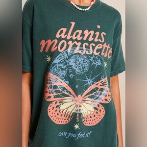 Alanis Morissette Graphic Tee in Washed Dark Green Size Medium New